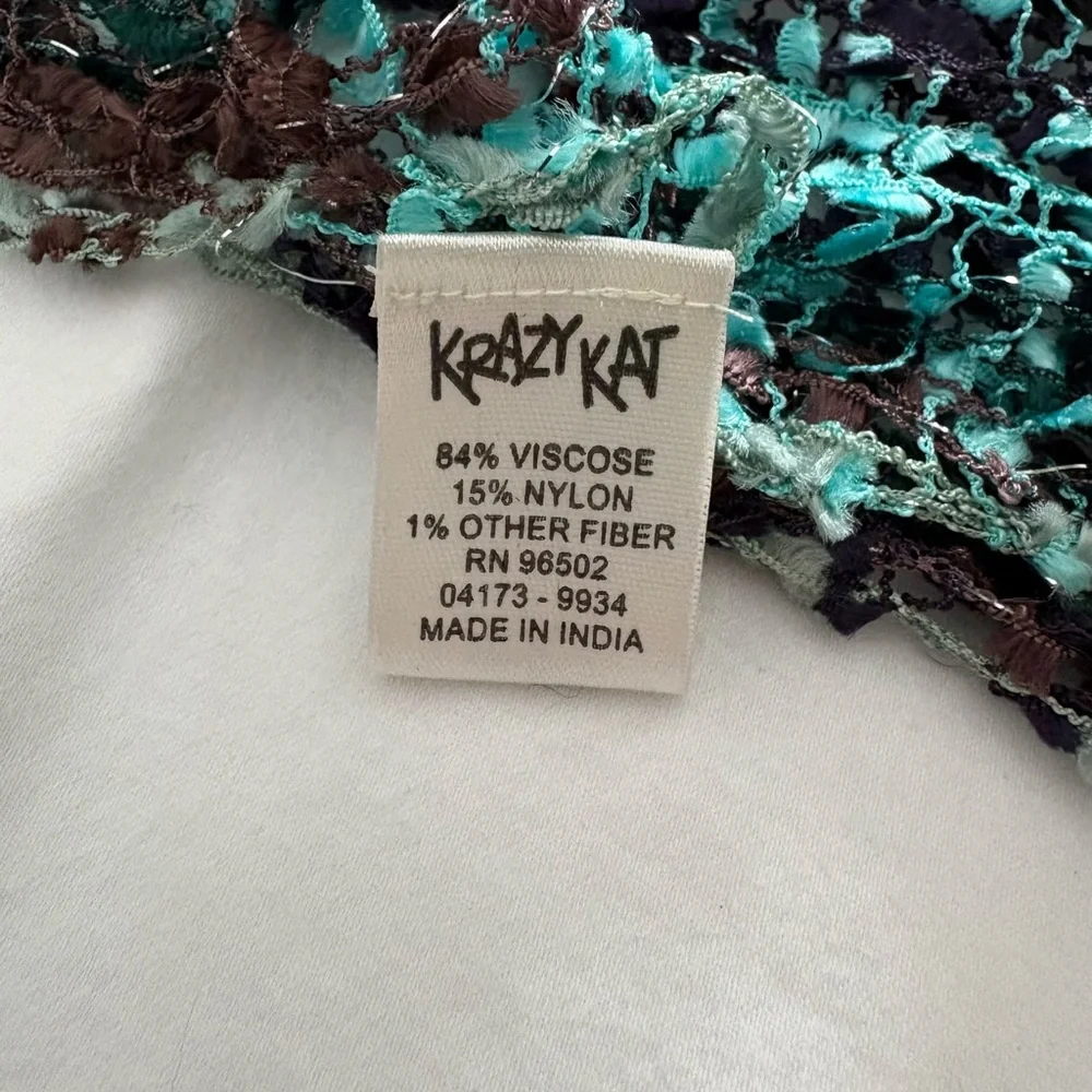 Krazy Kat Women's Multi Color‎ Brown Black Turquoise Scarf Long Fringe Netting